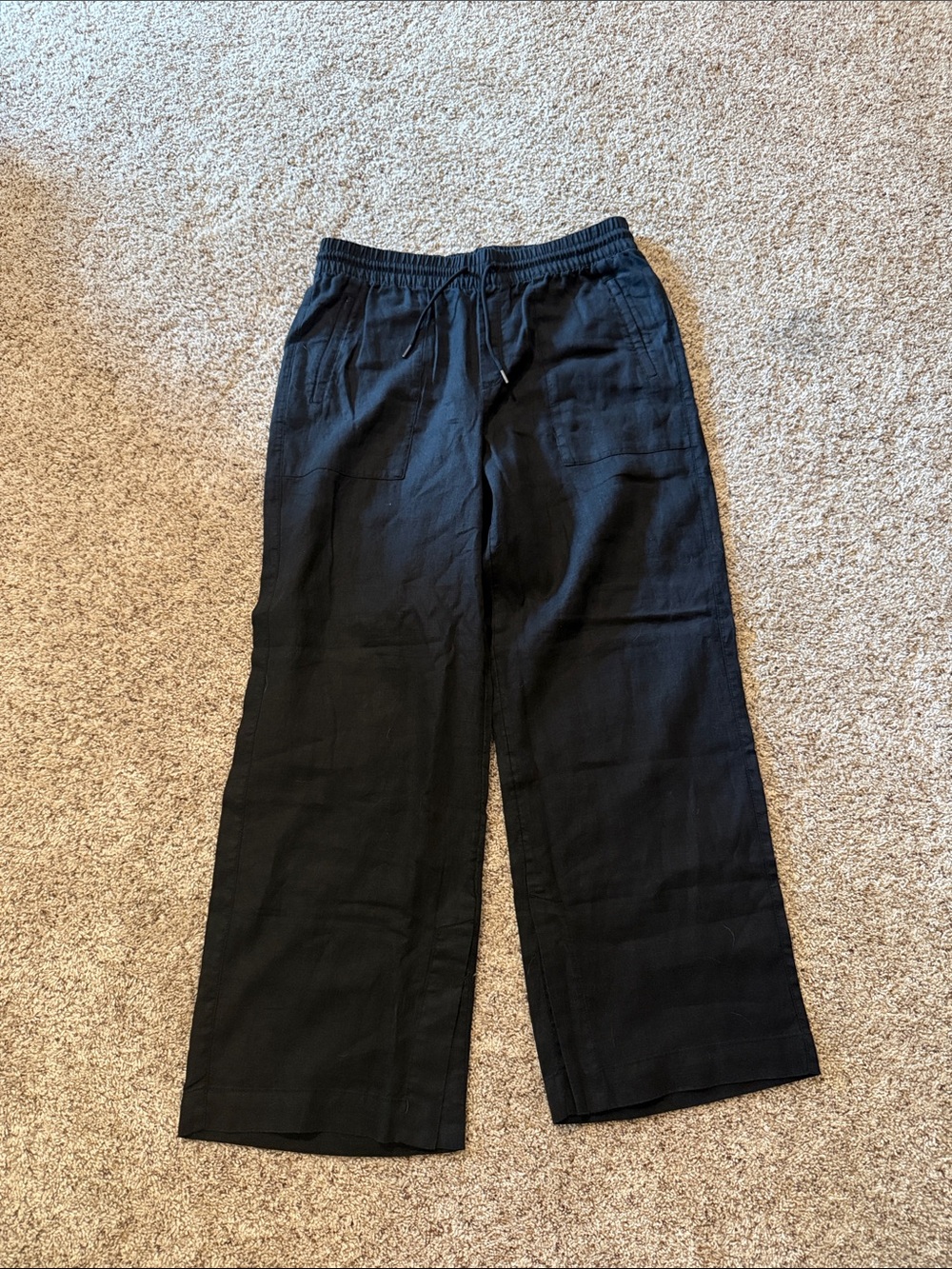 Athleta Black Wide-Leg Drawstring linen pants